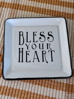 Bless Your Heart Creative CO-OP Metal Enamel Plate Trinket Tray Art Southern